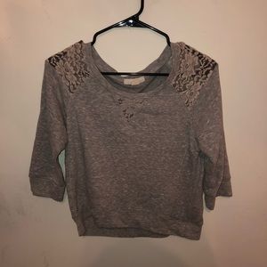 Gray shirt with lace accents